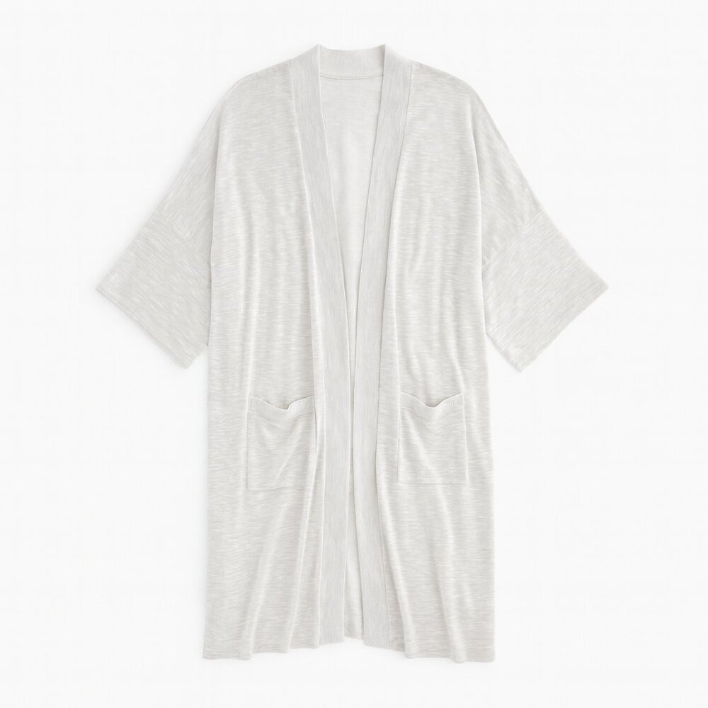 Chico’s Light Heather Gray Open Front Cardigan – Soft Everyday Layer, Size 1 (M)